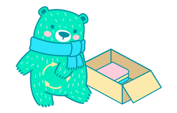 oso con caja de ropa